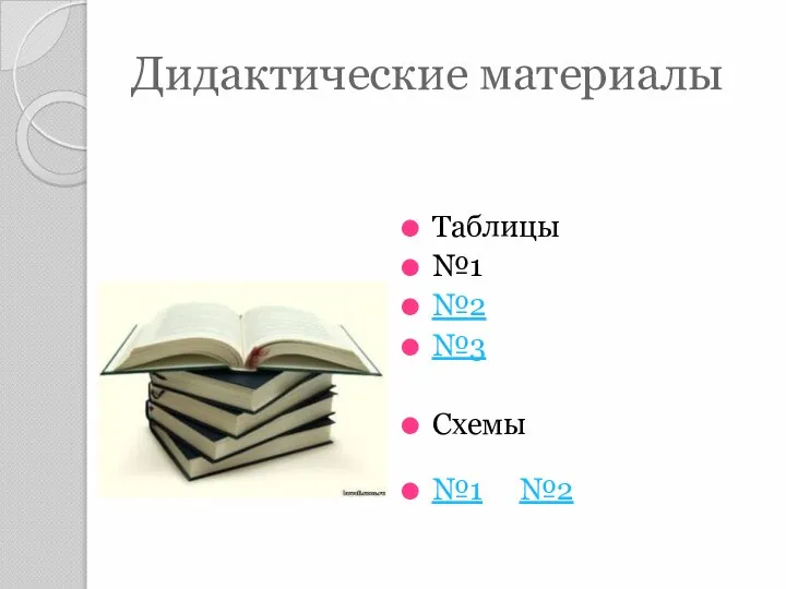 Дидактические материалы Таблицы №1 №2 №3 Схемы №1 №2