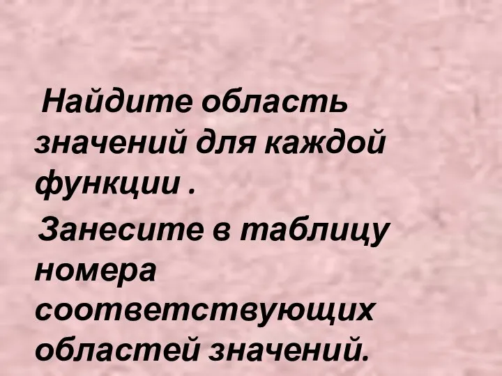 Найдите область значений для каждой функции . Занесите в таблицу номера соответствующих областей значений.