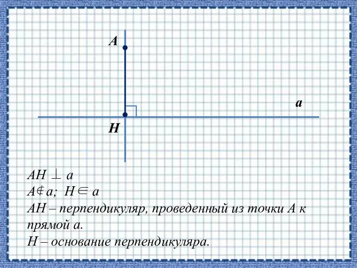 AH  a A a; H a AH – перпендикуляр, проведенный