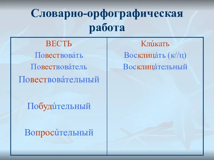 Словарно-орфографическая работа