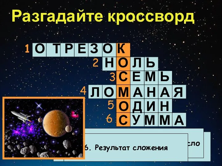 Разгадайте кроссворд 1 2 3 4 5 6 О Т Р