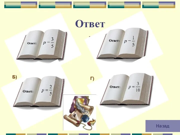 Ответ А) Б) Ответ: Ответ: В) Г) Ответ: Ответ: Назад