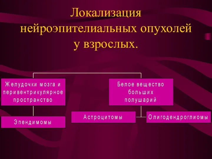 Локализация нейроэпителиальных опухолей у взрослых.