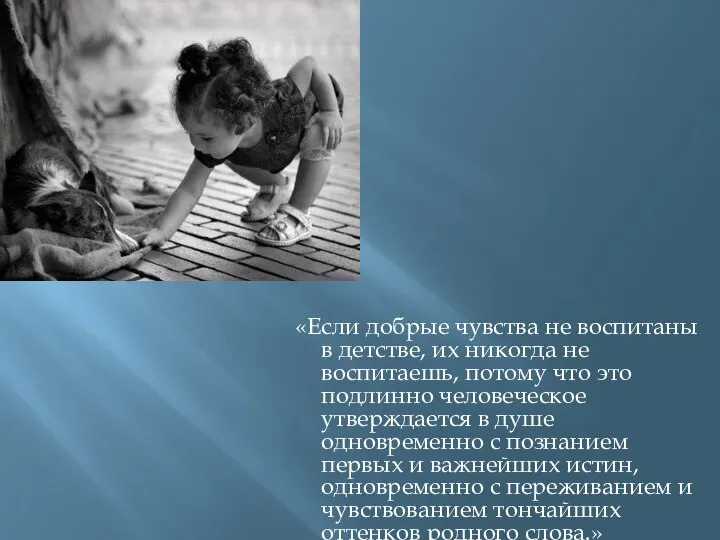 «Если добрые чувства не воспитаны в детстве, их никогда не воспитаешь,