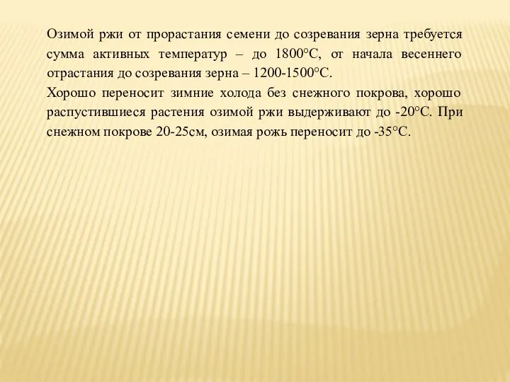 Озимой ржи от прорастания семени до созревания зерна требуется сумма активных