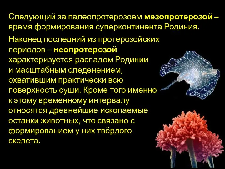 Следующий за палеопротерозоем мезопротерозой – время формирования суперконтинента Родиния. Наконец последний