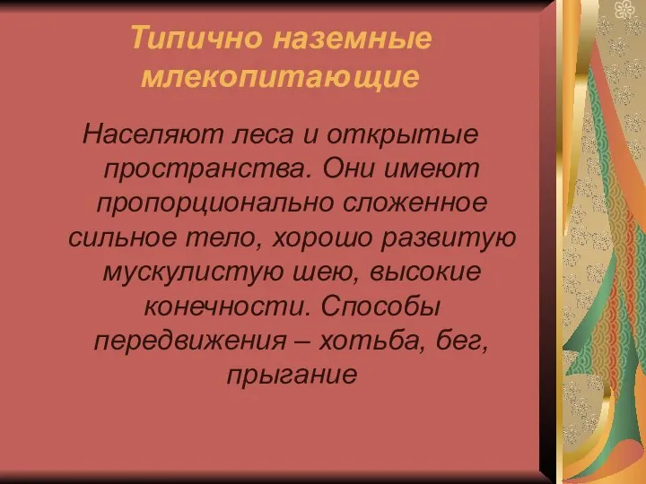 Типично наземные млекопитающие Населяют леса и открытые пространства. Они имеют пропорционально