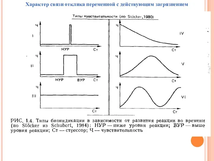 Характер связи отклика переменной с действующим загрязнением