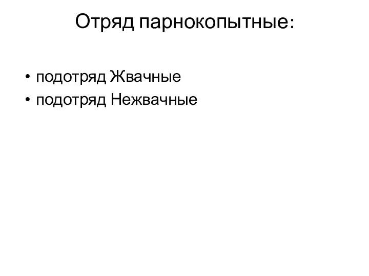 Отряд парнокопытные: подотряд Жвачные подотряд Нежвачные