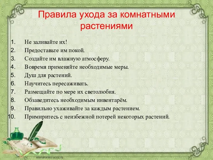 Правила ухода за комнатными растениями Не заливайте их! Предоставьте им покой.