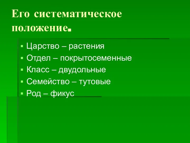 Его систематическое положение. Царство – растения Отдел – покрытосеменные Класс –