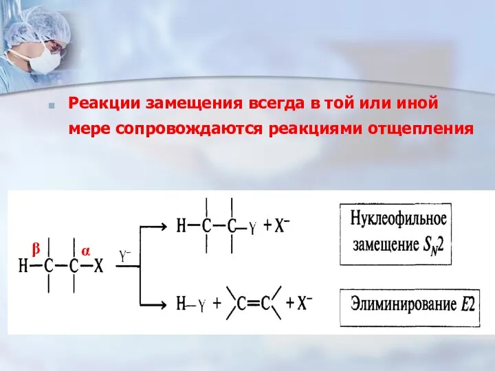 Реакции замещения всегда в той или иной мере сопровождаются реакциями отщепления β α