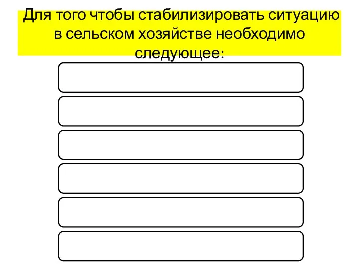 Для того чтобы стабилизировать ситуацию в сельском хозяйстве необходимо следующее: