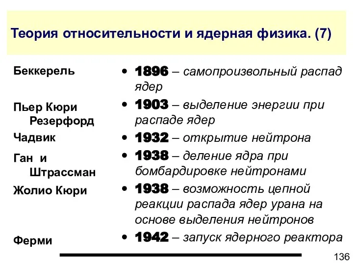 Теория относительности и ядерная физика. (7) 1896 – самопроизвольный распад ядер