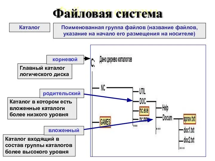 Каталог входящий в состав группы каталогов более высокого уровня Каталог в