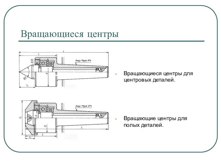 Вращающиеся центры Вращающиеся центры для центровых деталей. Вращающие центры для полых деталей.