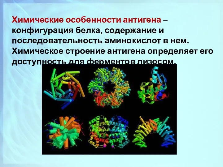 Химические особенности антигена – конфигурация белка, содержание и последовательность аминокислот в