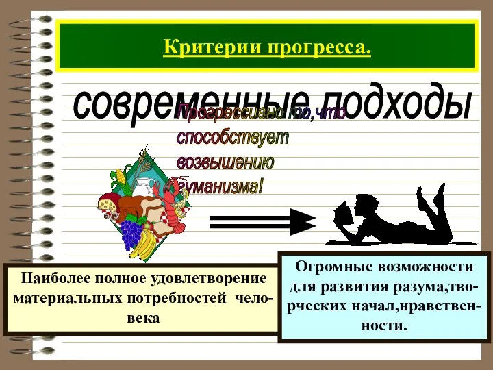 Критерии прогресса. современные подходы Прогрессивно то,что способствует возвышению гуманизма!