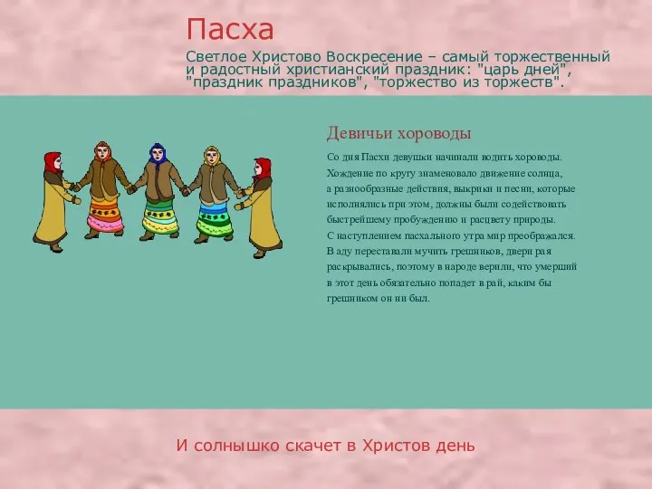 Девичьи хороводы Пасха И солнышко скачет в Христов день Со дня