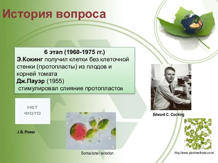 Edward C. Cocking http://www.plantmethods.com/ J.B. Power Somaclonal variation История вопроса 6