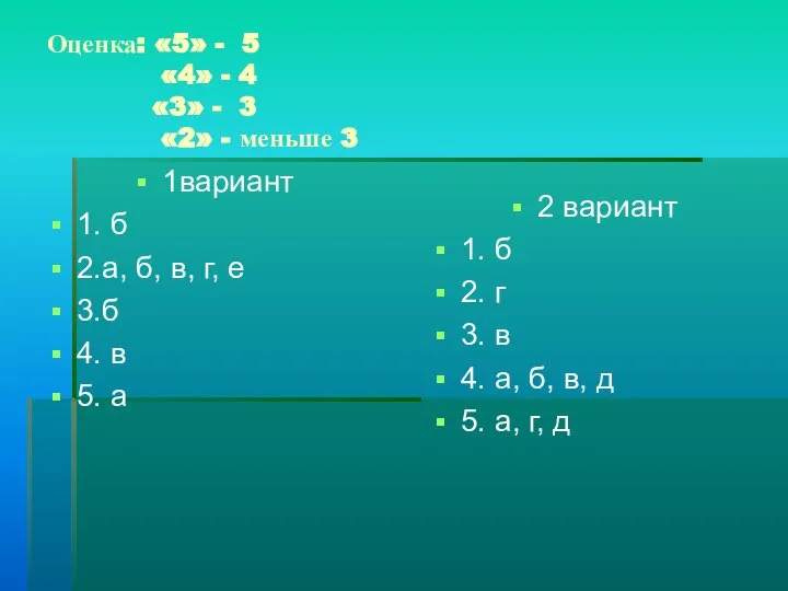 Оценка: «5» - 5 «4» - 4 «3» - 3 «2»