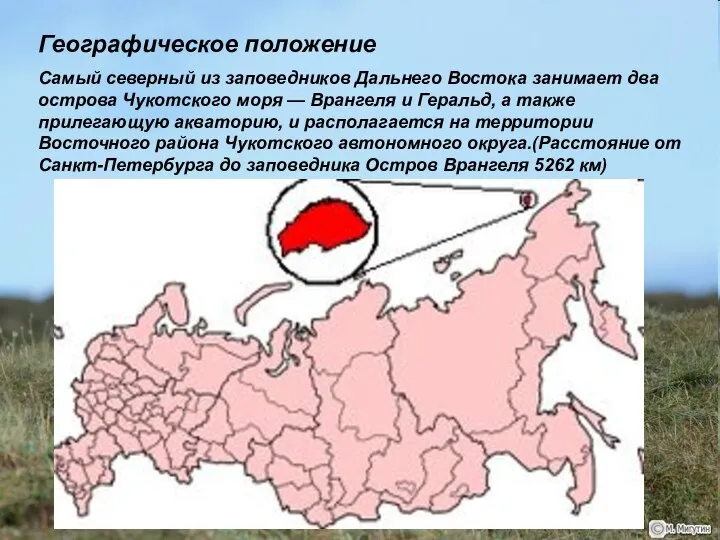 Географическое положение Самый северный из заповедников Дальнего Востока занимает два острова