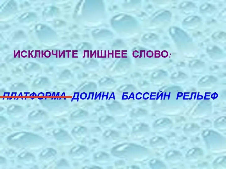 ИСКЛЮЧИТЕ ЛИШНЕЕ СЛОВО: ПЛАТФОРМА ДОЛИНА БАССЕЙН РЕЛЬЕФ