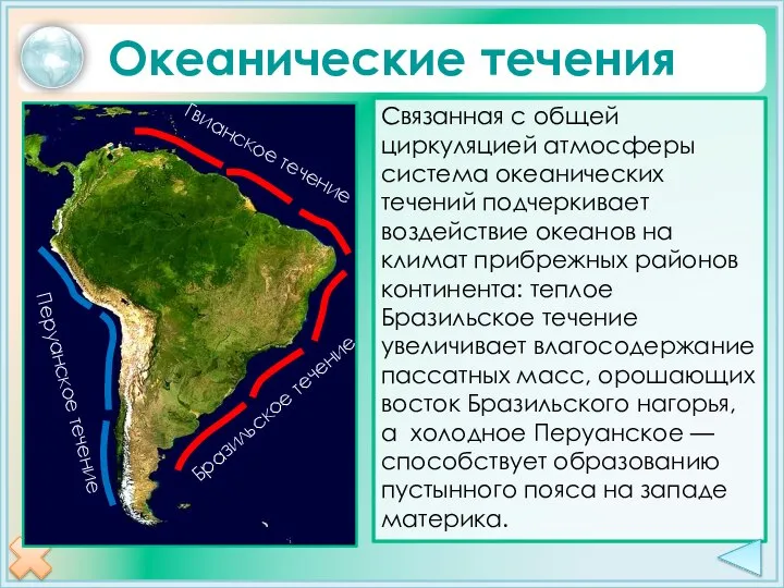 Связанная с общей циркуляцией атмосферы система океанических течений подчеркивает воздействие океанов