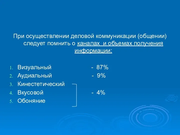 При осуществлении деловой коммуникации (общении) следует помнить о каналах и объемах