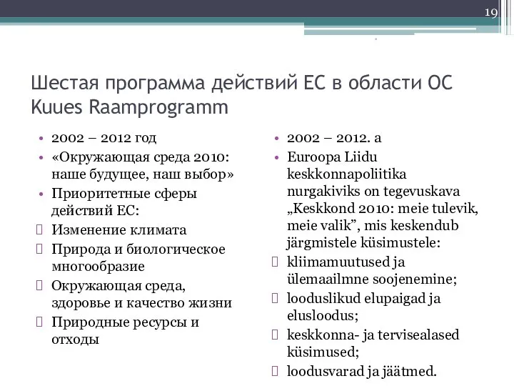 Шестая программа действий ЕС в области ОС Kuues Raamprogramm 2002 –