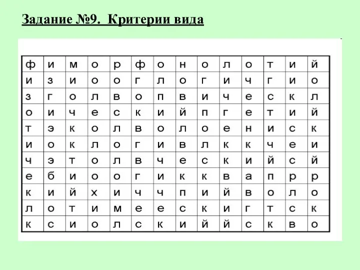 Задание №9. Критерии вида