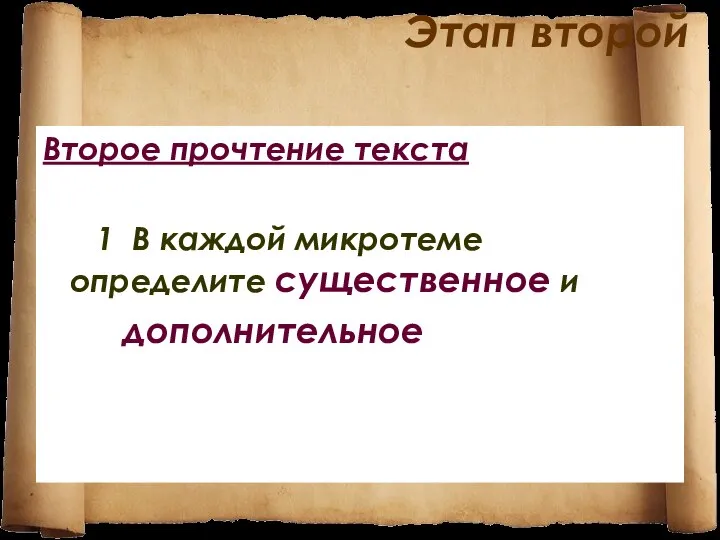 Этап второй Второе прочтение текста 1 В каждой микротеме определите существенное и дополнительное