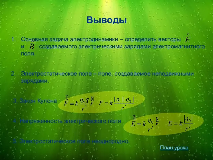 Основная задача электродинамики – определить векторы и создаваемого электрическими зарядами электромагнитного