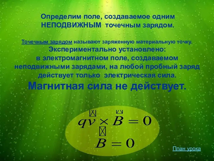 Экспериментально установлено: в электромагнитном поле, создаваемом неподвижными зарядами, на любой пробный