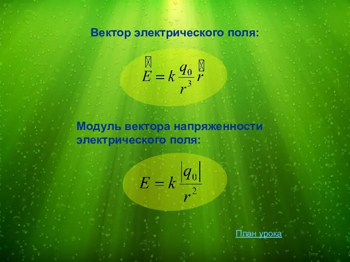 Вектор электрического поля: Модуль вектора напряженности электрического поля: План урока