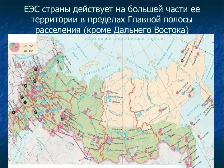 ЕЭС страны действует на большей части ее территории в пределах Главной полосы расселения (кроме Дальнего Востока)