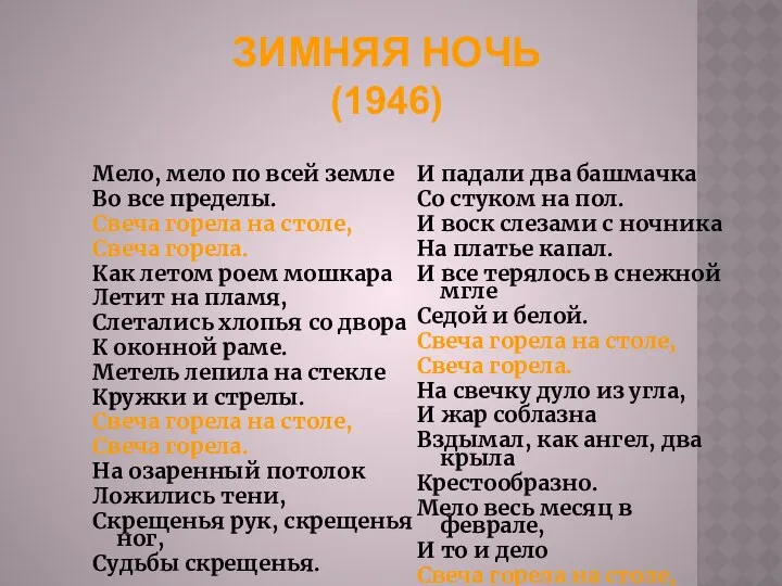 Зимняя ночь (1946) Мело, мело по всей земле Во все пределы.