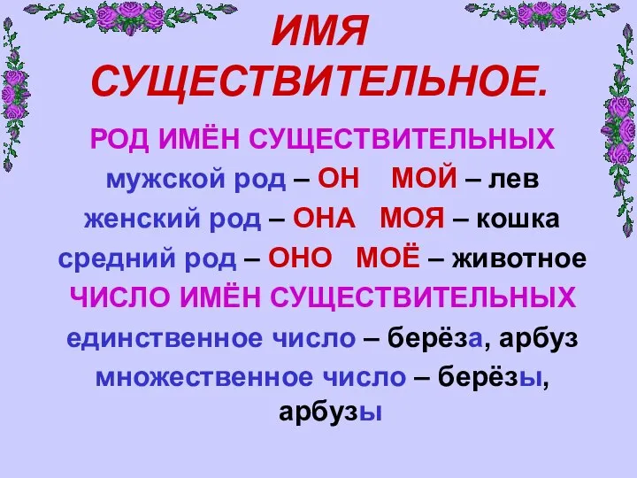 ИМЯ СУЩЕСТВИТЕЛЬНОЕ. РОД ИМЁН СУЩЕСТВИТЕЛЬНЫХ мужской род – ОН МОЙ –