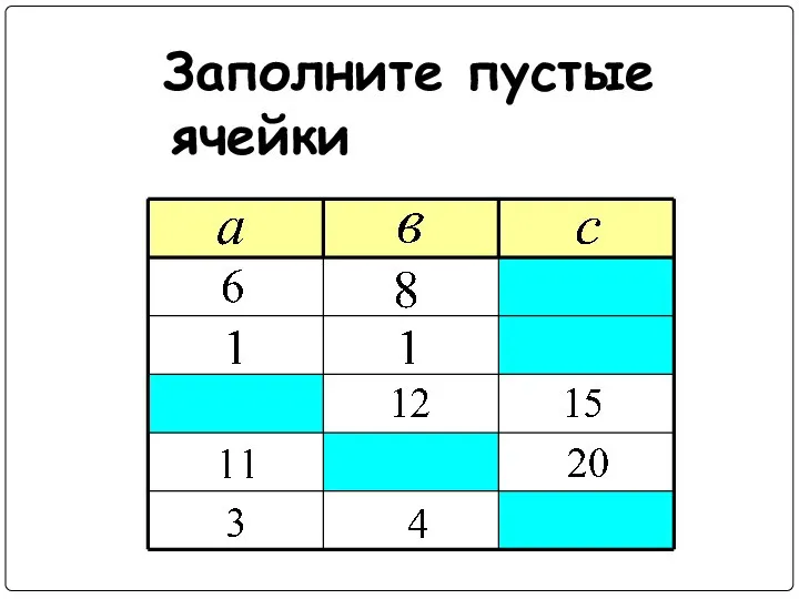 Заполните пустые ячейки таблицы