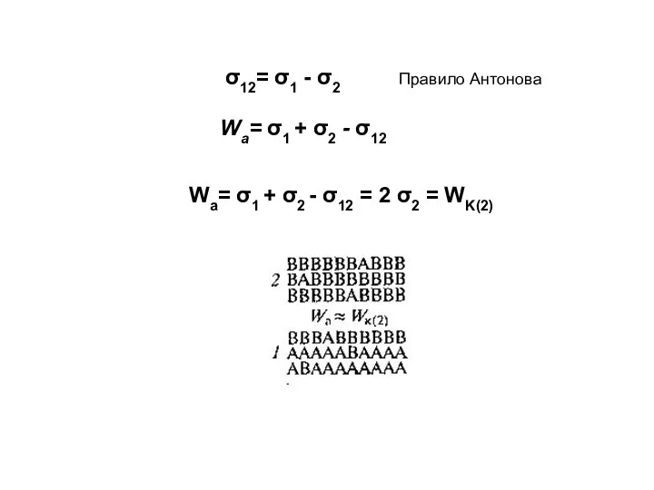 σ12= σ1 - σ2 Правило Антонова Wa= σ1 + σ2 -