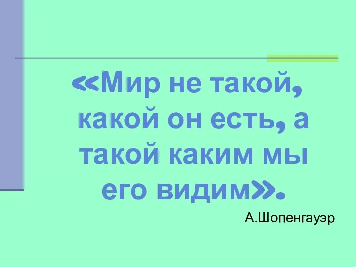 «Мир не такой, какой он есть, а такой каким мы его видим». А.Шопенгауэр