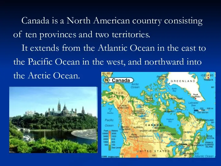 Canada is a North American country consisting of ten provinces and