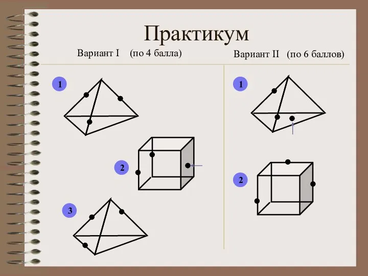 Практикум Вариант I (по 4 балла) Вариант II (по 6 баллов) 1 2 3 1 2