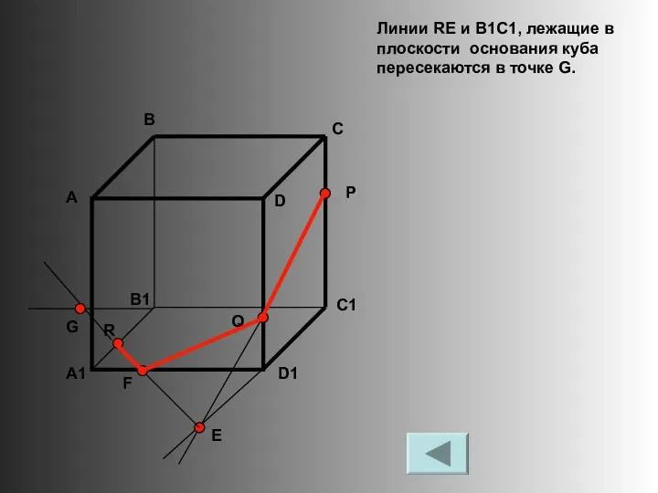 Линии RE и B1C1, лежащие в плоскости основания куба пересекаются в