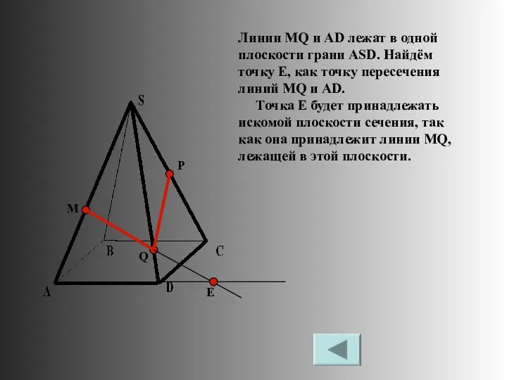 M P Q Линии MQ и AD лежат в одной плоскости