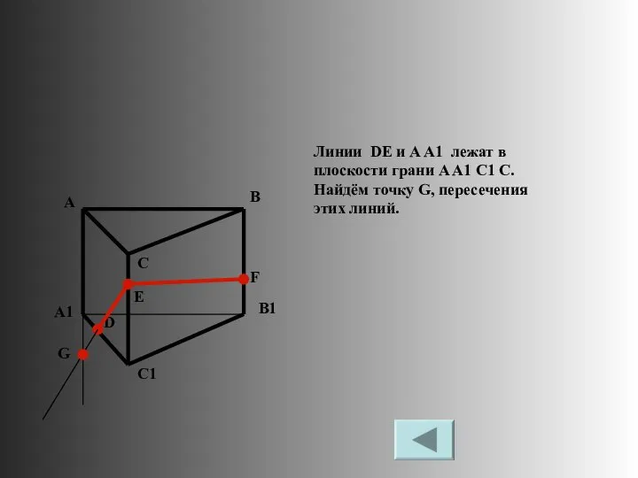 Линии DE и A A1 лежат в плоскости грани A A1