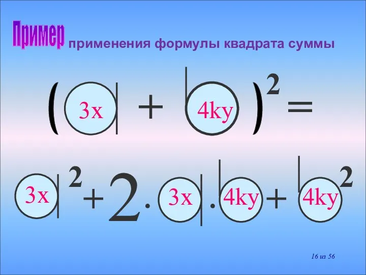 применения формулы квадрата суммы 2 • • + 2 + 2