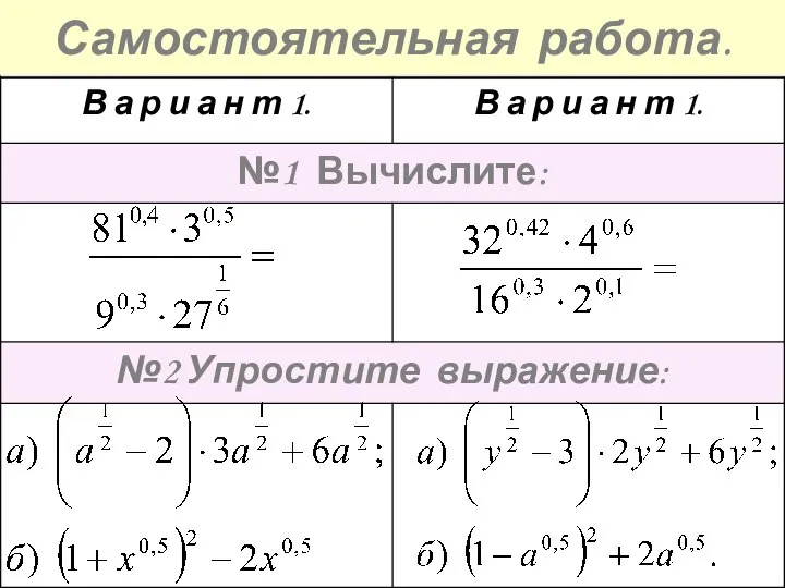 Самостоятельная работа.