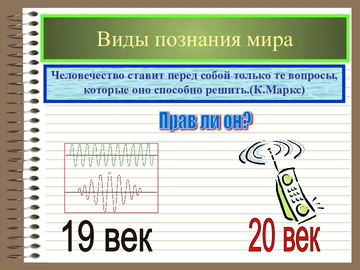 Виды познания мира Человечество ставит перед собой только те вопросы, которые