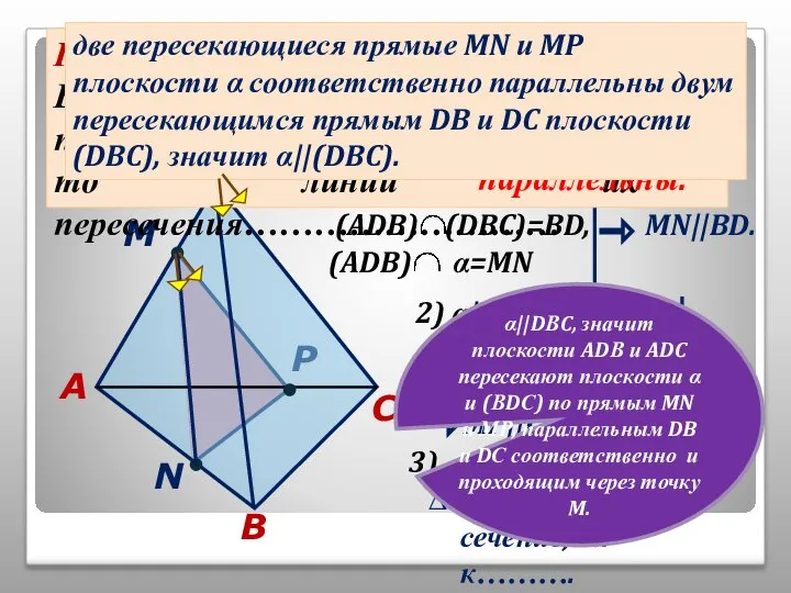 2) α||DВC, (ADC) (DBC)=CD, (ADC) α=MN MP||CD. P №4. Построить сечение